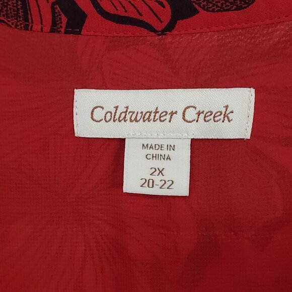 Coldwater Creek 2X Blouse Floral Print Chiffon Button Down Banded Collar Shirt - Picture 8 of 10